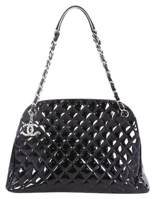 Chanel Mademoiselle Just Handbag Quilted Patent Large Black Leather Satchel 