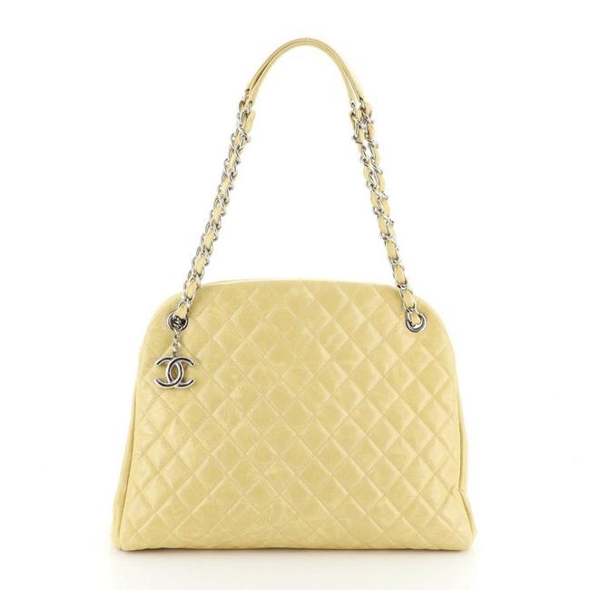 Chanel Mademoiselle Just Quilted Aged Calfskin Large Yellow Leather Hobo Bag 