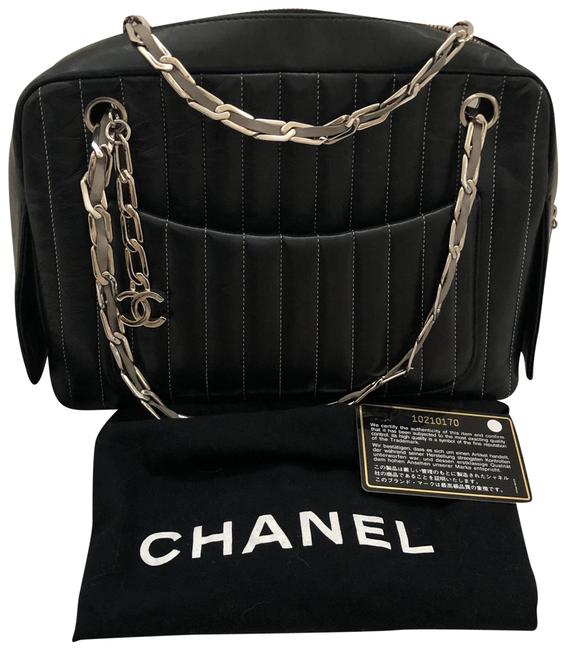 Chanel Mademoiselle Ligne Black Lambskin Leather Satchel 