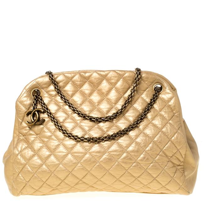 Chanel Mademoiselle Quilted Large Just Bowler Gold Leather Satchel 