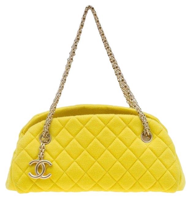 Chanel Mademoiselle Bowling Bag Quilted Small Just Yellow Jersey Satchel 