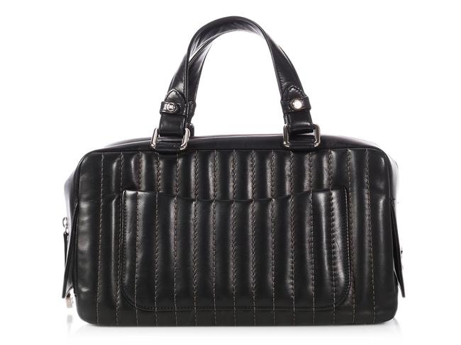 Chanel Mademoiselle Vertical Quilted Black Lambskin Leather Satchel 