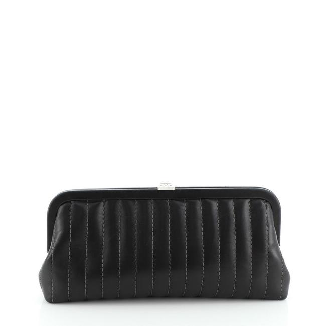 Chanel Mademoiselle Vertical Quilted Lambskin Black Leather Clutch 
