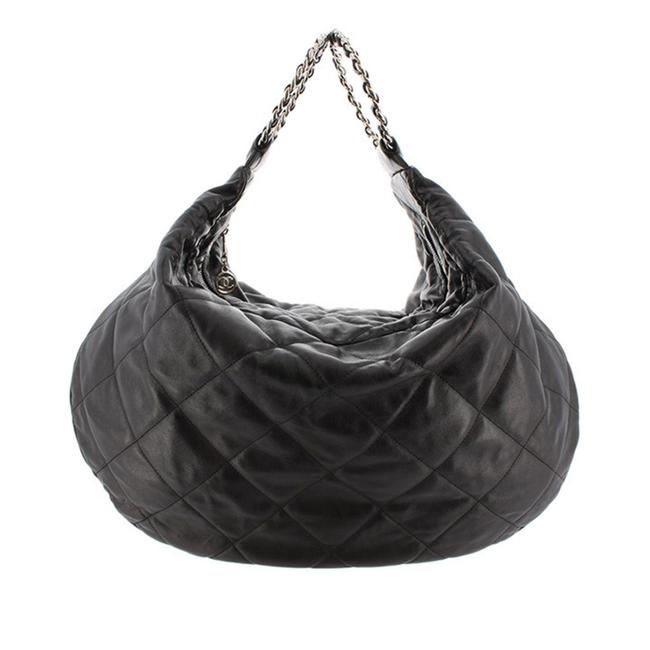 Chanel Matelasse Black Lambskin Leather Hobo Bag 