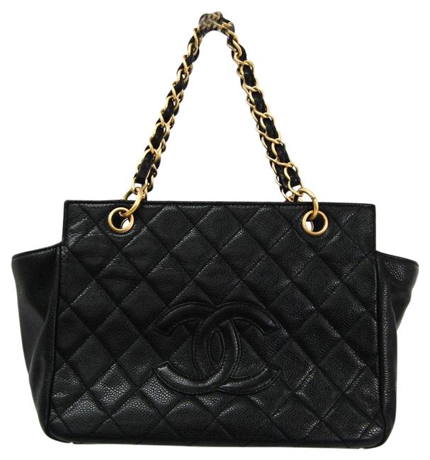 Chanel Matelasse Chain Women's Handbag Black Caviar Leather Satchel 
