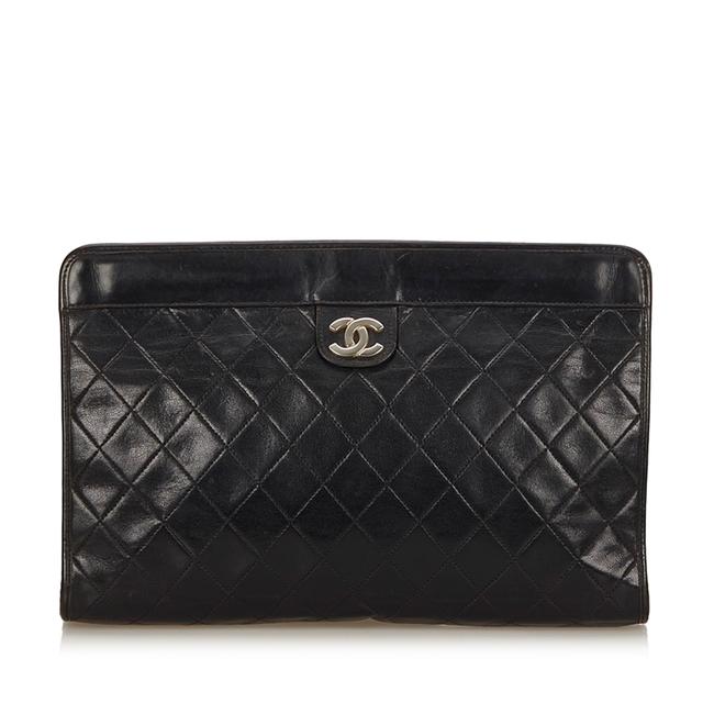 Chanel Matelasse France Small Black Leather Clutch 