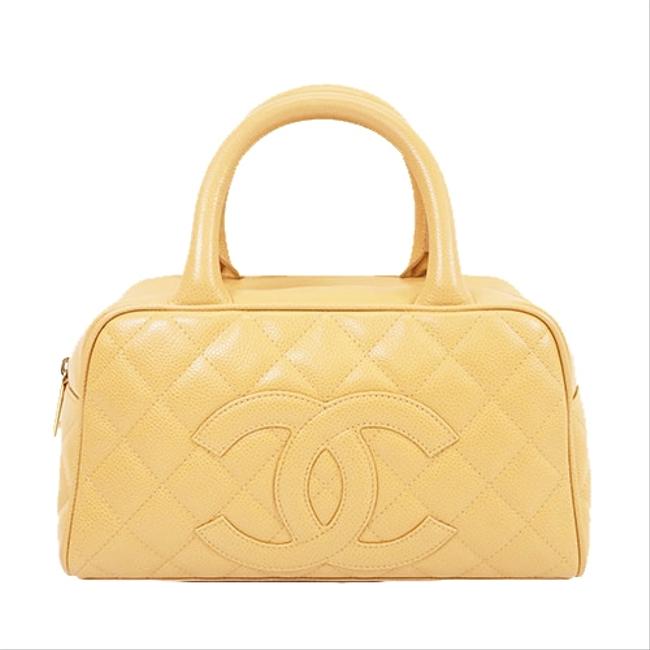 Chanel Matelasse Women's Handbag Beige Caviar Leather Satchel 