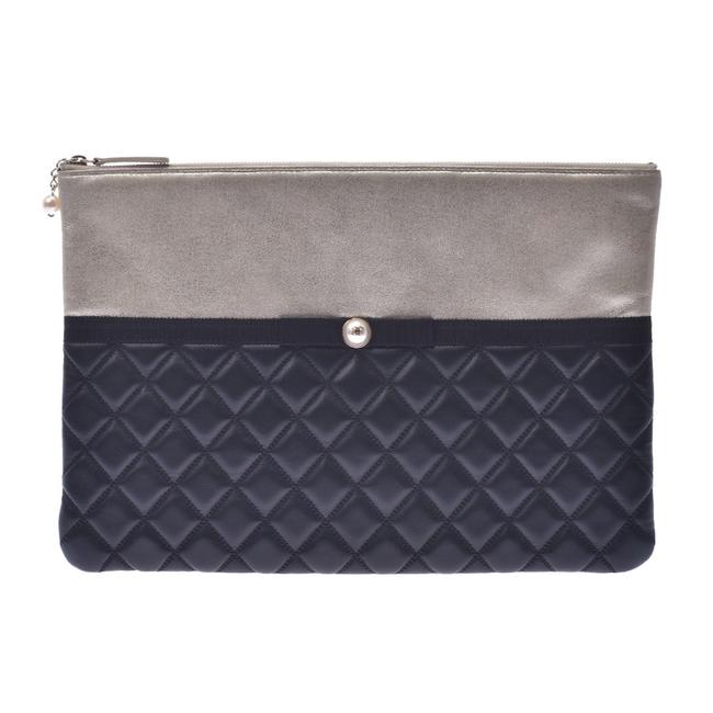 Chanel Mattelasse Ladies Lambskin Black Gold Leather Clutch 