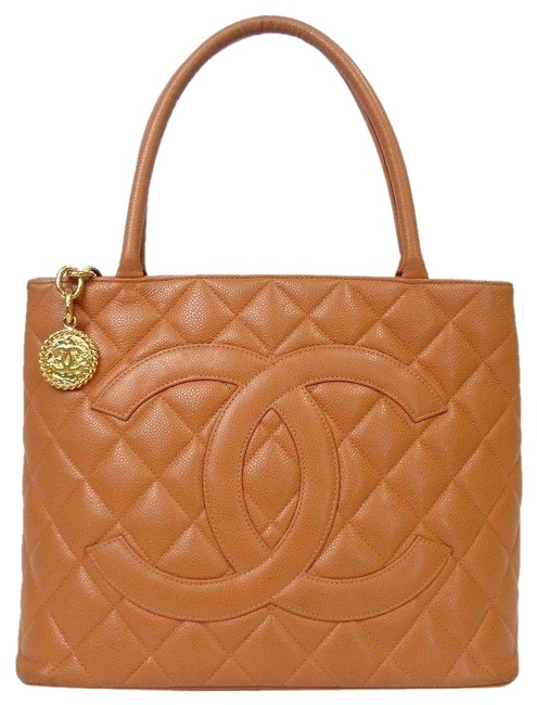 Chanel Medallion Caviarskin Orange Brown Cognac Leather Satchel 