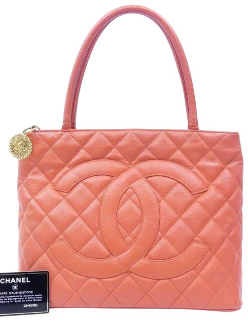 Chanel Medallion Caviarskin Red Orange Leather Satchel 