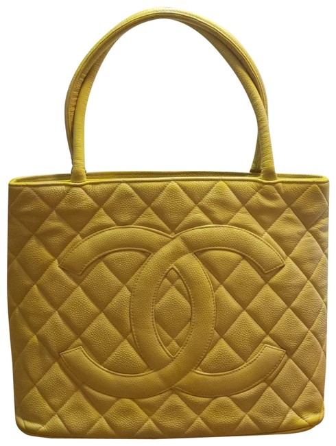 Chanel Medallion Cc Caviar Custard Yellow Leather Satchel 