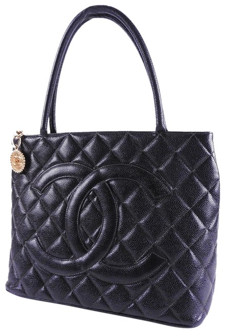 Chanel Classic Medallion Tote Caviar Black Leather Satchel 