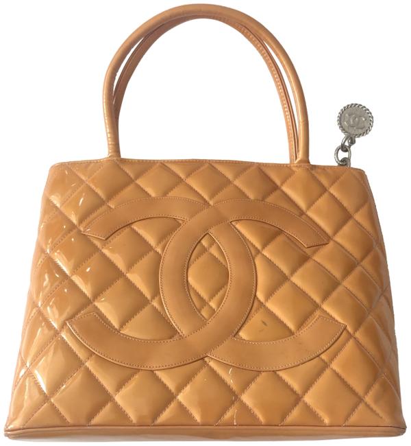 Chanel Medallion Tote Orange Patent Leather Clutch 