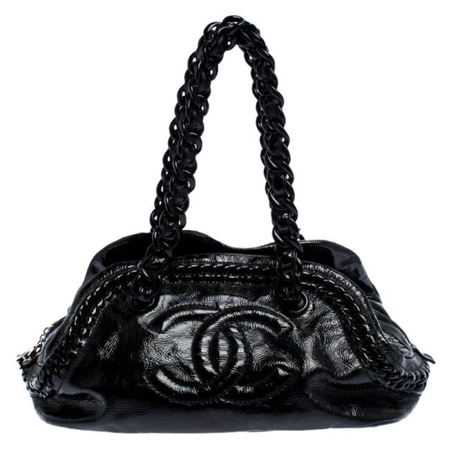 Chanel Medium Luxe Ligne Bowler Black Patent Leather Satchel 