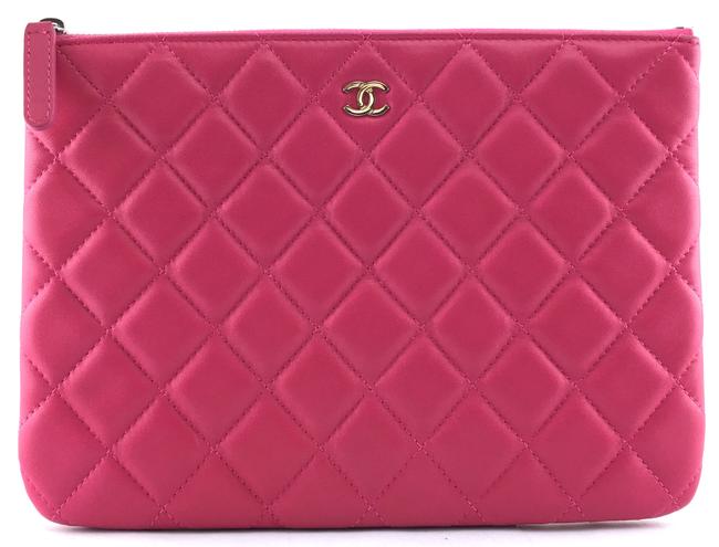 Chanel Medium O case Pink Lambskin Leather Clutch 