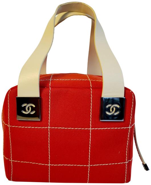 Chanel Mini Bag Boston Choco Red Canvas Satchel 