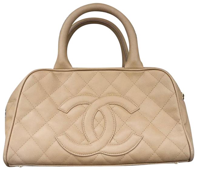 Chanel Mini Bowler Caviar Beige Leather Satchel 