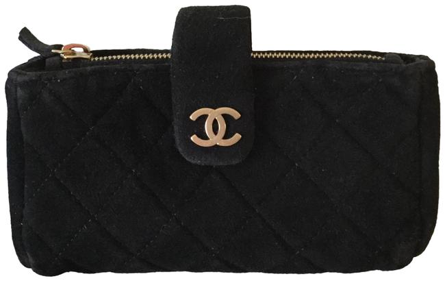 Chanel Mini Quilted Black Suede Leather Clutch 