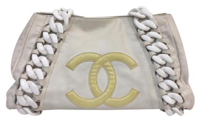 Chanel Modern Chain Tote White Leather Satchel 