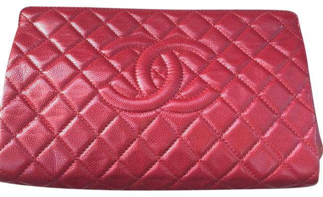 Chanel Monogram Red Caviar Clutch 
