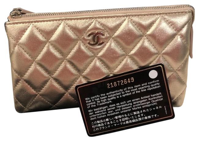 Chanel Monogram Wallet Clutch Metallic Gold Quilted Canvas Clutch 