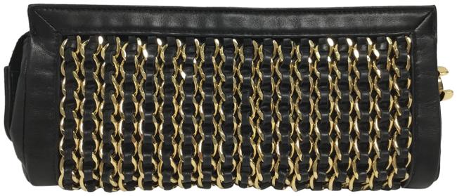 Chanel Multi Gold Chain Black Lambskin Leather Clutch 
