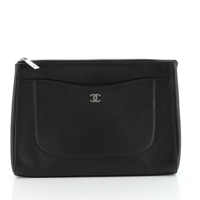 Chanel Neo Executive Grained Medium Black Calfskin Leather Clutch 
