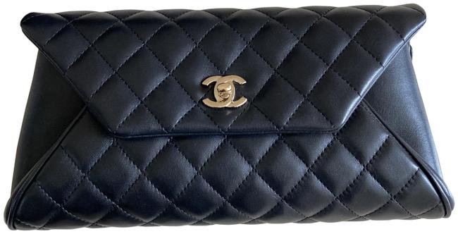 Chanel New Fold Up Again Envelope Quilted Clu Black Lambskin Leather Clutch 