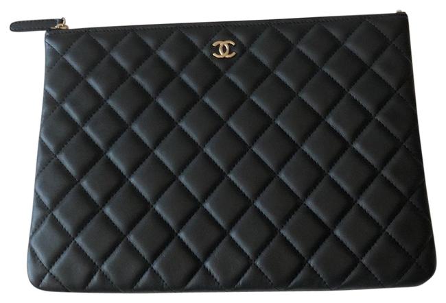 Chanel O Case Black Lambskin Leather Clutch 