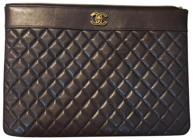 Chanel O case Black Leather Clutch 
