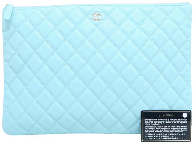 Chanel O case Caviar Light Blue Clutch 