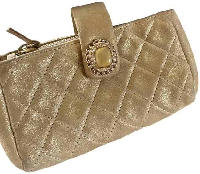Chanel O Case Gold Suede Leather Clutch 