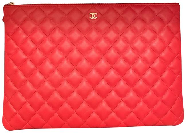 Chanel O'case Large Cc Pouch with Charms Red Calfskin Leather Clutch 