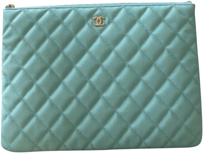 Chanel O Case Light Blue Caviar Leather Clutch 
