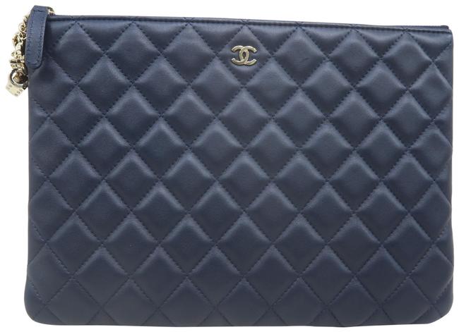 Chanel O case Navy Lambskin Leather Clutch 