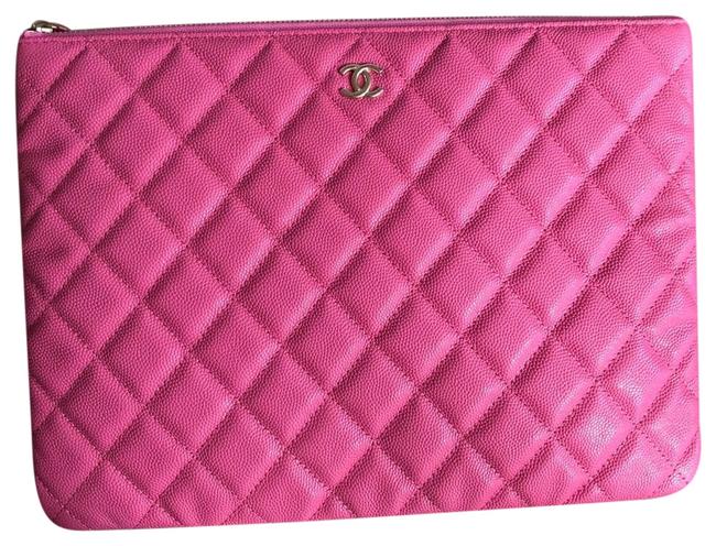 Chanel O Case Pink Caviar Leather Clutch 
