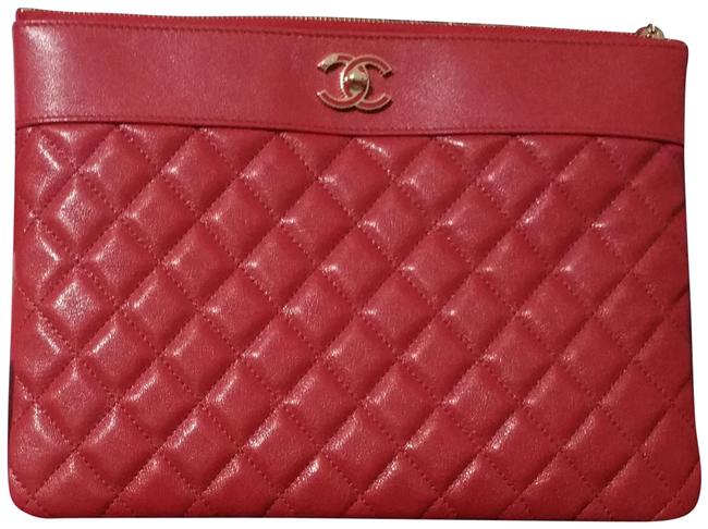Chanel Ocase Dark Red Sheepskin Leather Clutch 