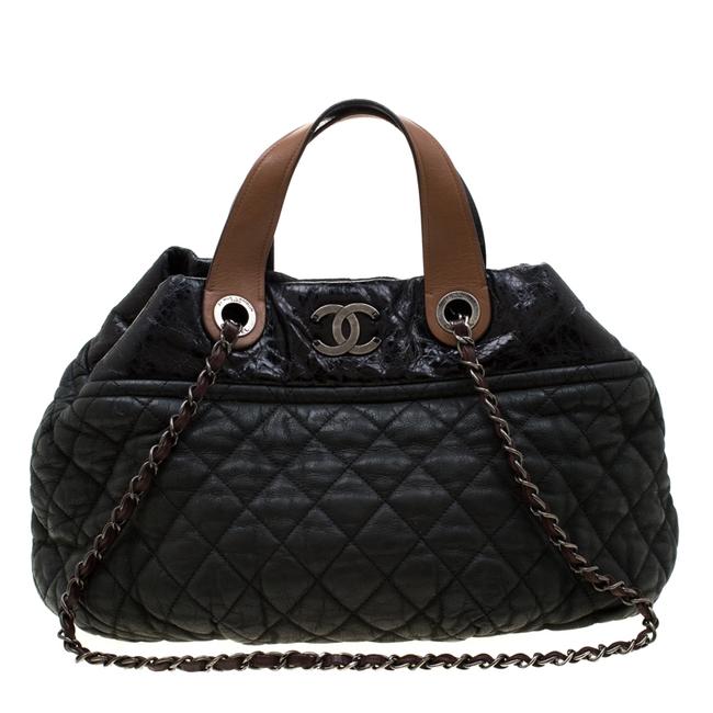 Chanel Olive Green Black Quilted Green Leather Hobo Bag 