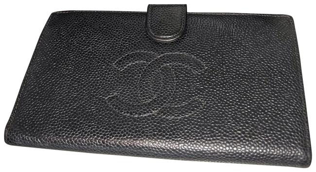 Chanel on Chain Wallet Checkbook Black Caviar Leather Clutch 