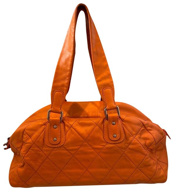 Chanel Orange Lambskin Leather Satchel 