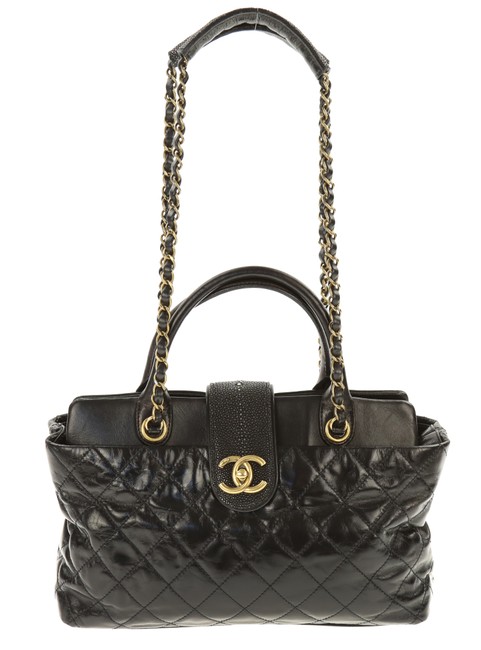 Chanel Paris bombay Stingray Black Leather Satchel 
