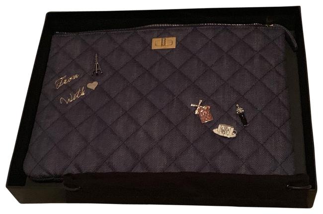 Chanel Paris Charms Blue Denim Clutch 