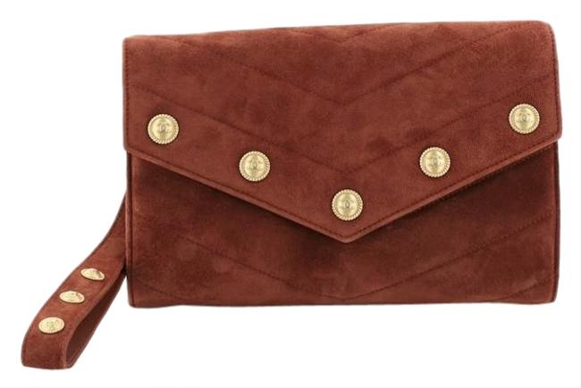 Chanel Paris hamburg Button Cc Chevron Orange Suede Clutch 