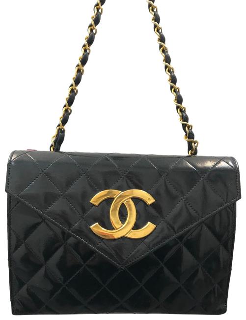 Chanel Patent Vintage Quilted Black Leather Satchel 