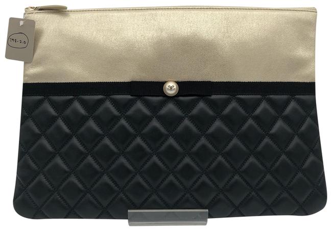 Chanel Pearl Ribbon Metalasse Pouch Black and Silver Leather Clutch 