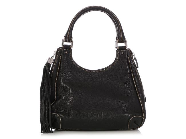 Chanel Pebbled Black Calfskin Leather Hobo Bag 