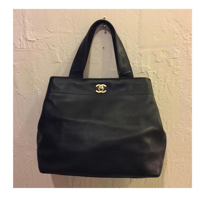 Chanel Pebbled Tote Black Leather Satchel 