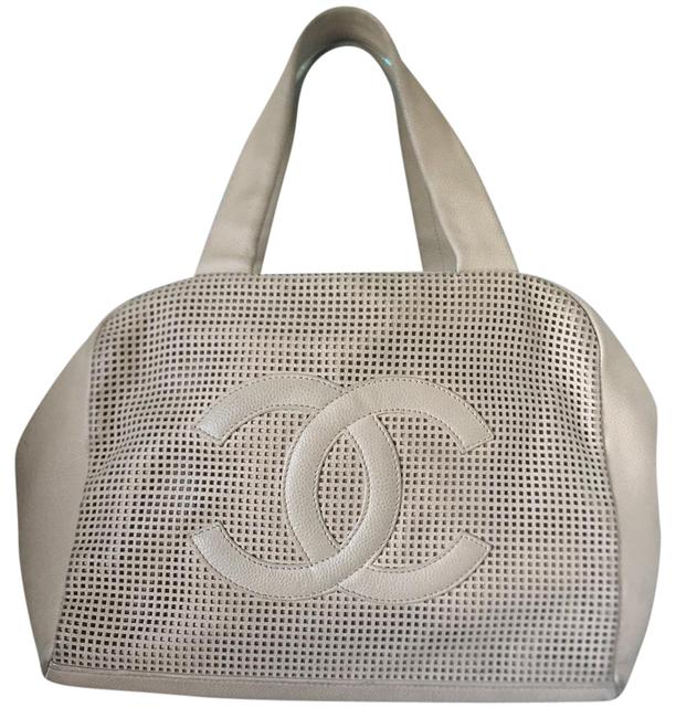 Chanel Perforated Bowler Beige Leather Satchel 