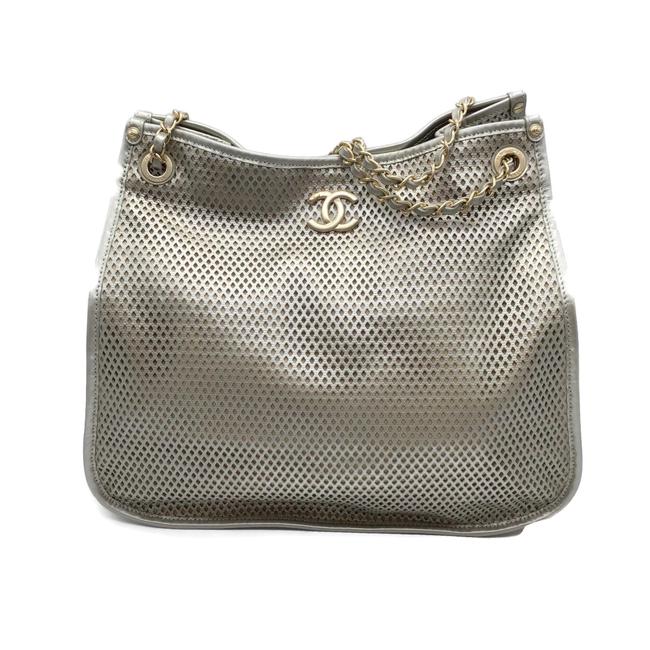 Chanel Perforated Pewter Leather Hobo Bag 