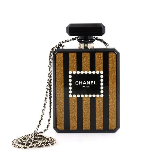 Chanel Perfume Bottle Minaudiere Pearl Embellished Plexiglass Clutch 